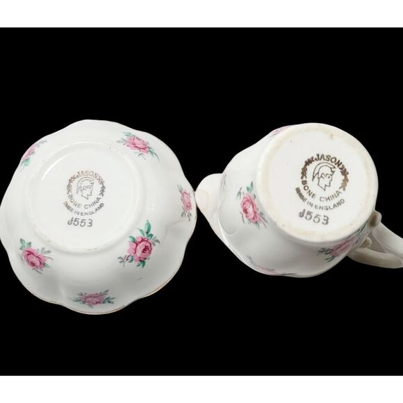 Vintage Jason Creamer and Open Sugar Bowl Pink Bud Roses Gold Trim England - Picture 6 of 8
